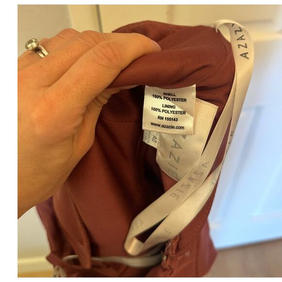 Azazie Kalea Dress Desert Rose Ruched Maxi Gown | Size A0 - Picture 4 of 7